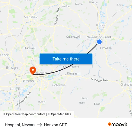 Hospital, Newark to Horizon CDT map