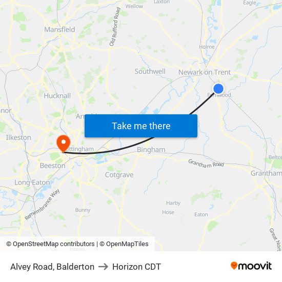 Alvey Road, Balderton to Horizon CDT map