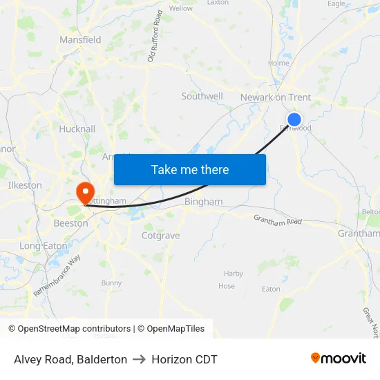Alvey Road, Balderton to Horizon CDT map