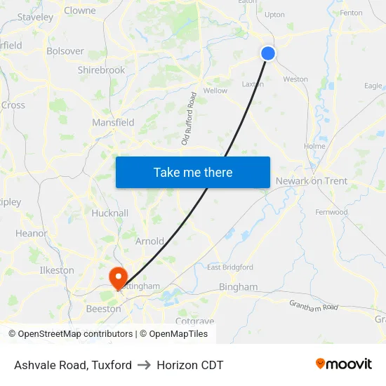 Ashvale Road, Tuxford to Horizon CDT map