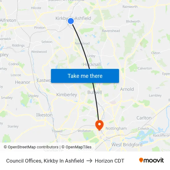 Council Offices, Kirkby In Ashfield to Horizon CDT map