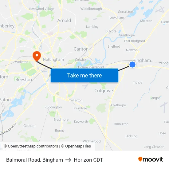 Balmoral Road, Bingham to Horizon CDT map