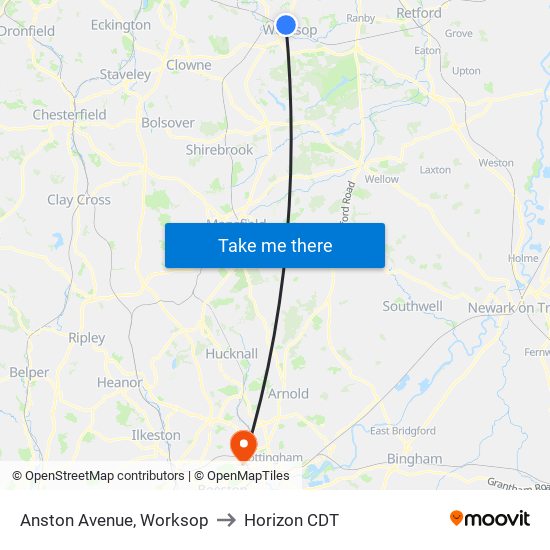 Anston Avenue, Worksop to Horizon CDT map
