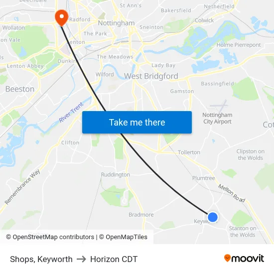 Shops, Keyworth to Horizon CDT map