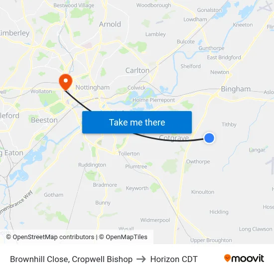 Brownhill Close, Cropwell Bishop to Horizon CDT map