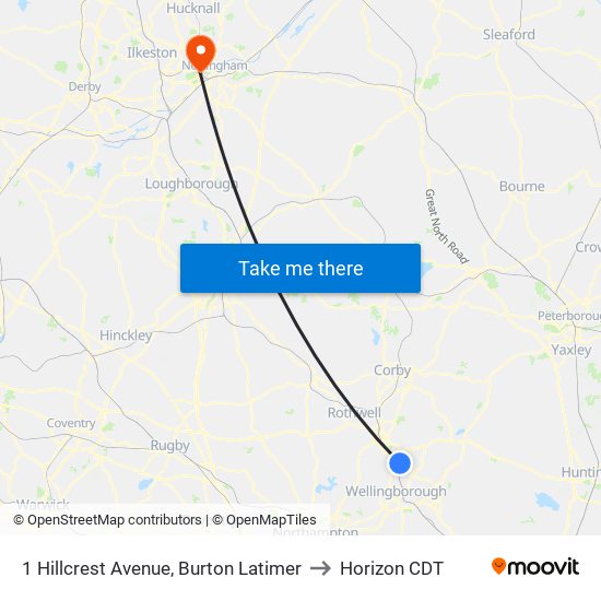 1 Hillcrest Avenue, Burton Latimer to Horizon CDT map