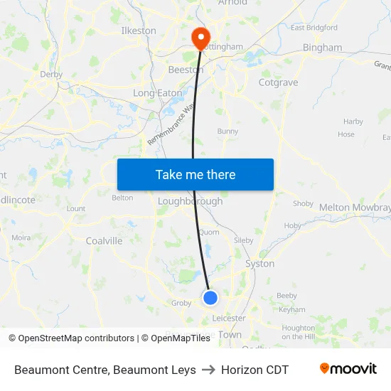 Beaumont Centre, Beaumont Leys to Horizon CDT map