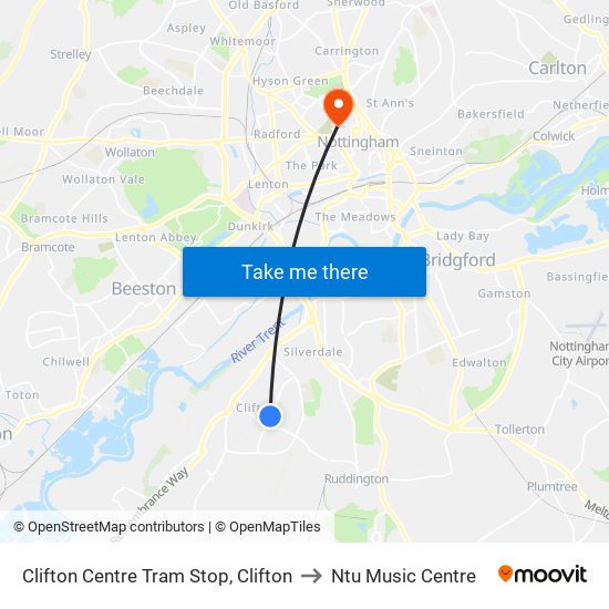 Clifton Centre Tram Stop, Clifton to Ntu Music Centre map