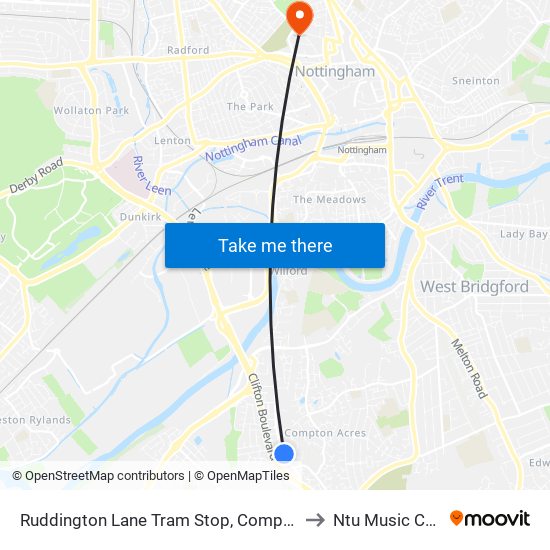 Ruddington Lane Tram Stop, Compton Acres to Ntu Music Centre map