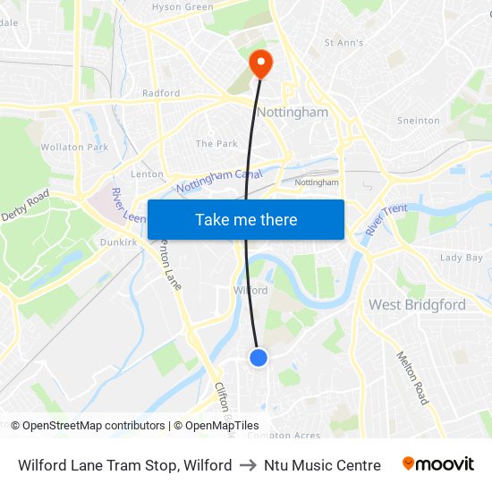 Wilford Lane Tram Stop, Wilford to Ntu Music Centre map