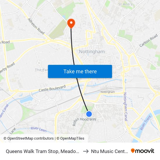 Queens Walk Tram Stop, Meadows to Ntu Music Centre map