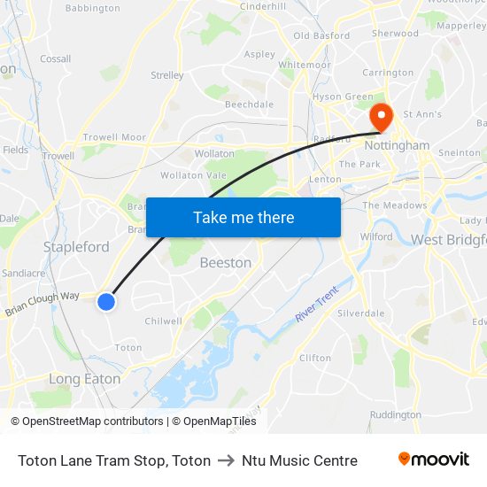 Toton Lane Tram Stop, Toton to Ntu Music Centre map
