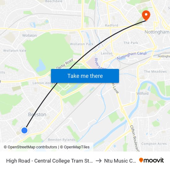 High Road - Central College Tram Stop, Chilwell to Ntu Music Centre map