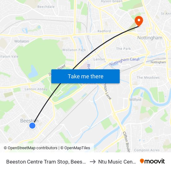 Beeston Centre Tram Stop, Beeston to Ntu Music Centre map