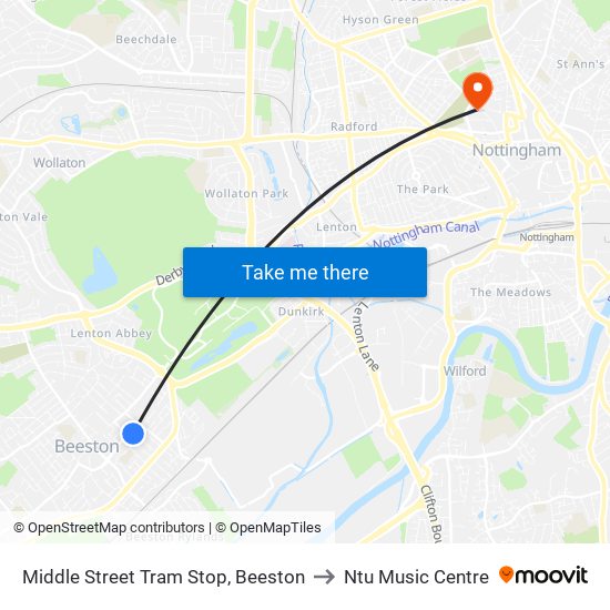 Middle Street Tram Stop, Beeston to Ntu Music Centre map
