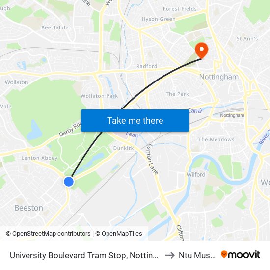 University Boulevard Tram Stop, Nottingham University Main Campus to Ntu Music Centre map