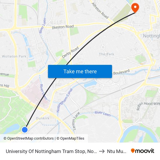University Of Nottingham Tram Stop, Nottingham University Main Campus to Ntu Music Centre map
