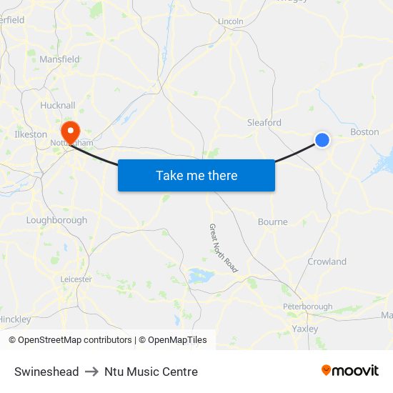 Swineshead to Ntu Music Centre map