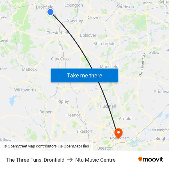 The Three Tuns, Dronfield to Ntu Music Centre map