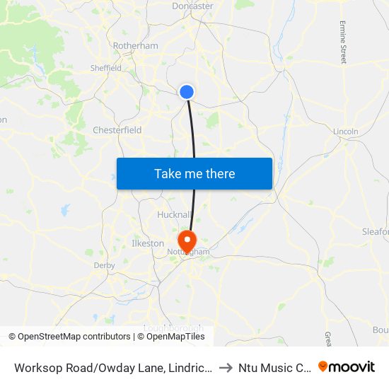 Worksop Road/Owday Lane, Lindrick Common to Ntu Music Centre map