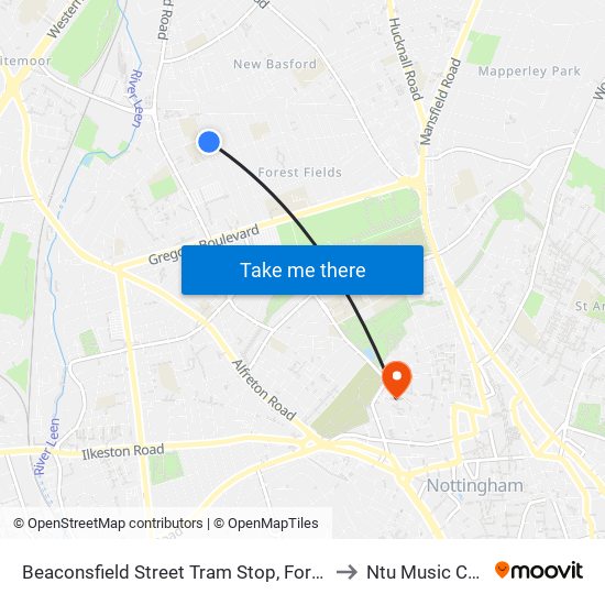 Beaconsfield Street Tram Stop, Forest Fields to Ntu Music Centre map