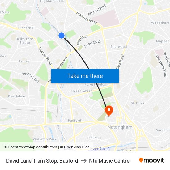 David Lane Tram Stop, Basford to Ntu Music Centre map