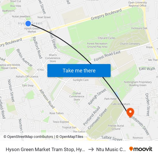 Hyson Green Market Tram Stop, Hyson Green to Ntu Music Centre map