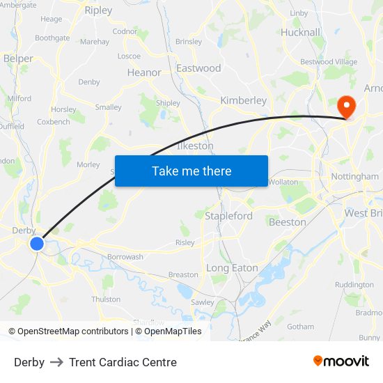 Derby to Trent Cardiac Centre map