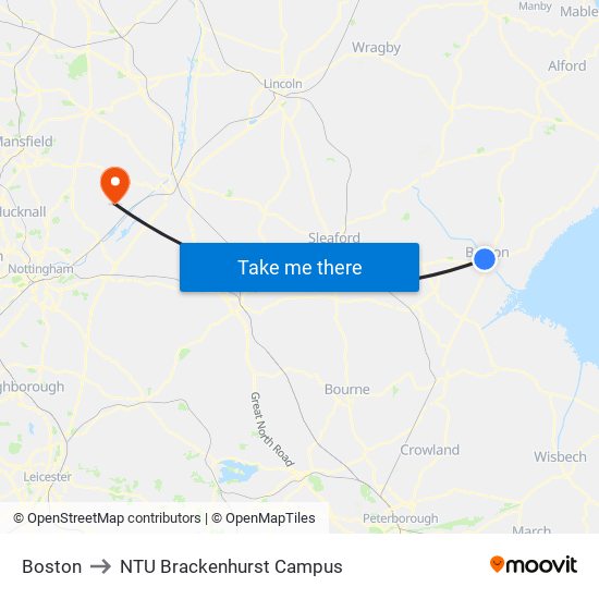 Boston to NTU Brackenhurst Campus map