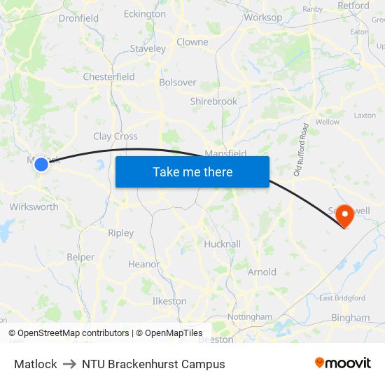 Matlock to NTU Brackenhurst Campus map