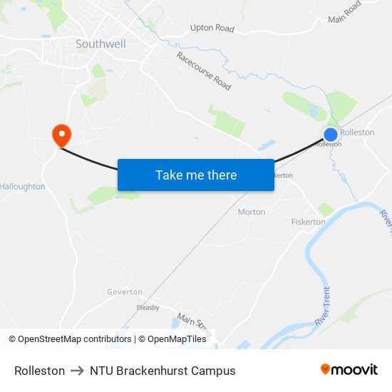 Rolleston to NTU Brackenhurst Campus map