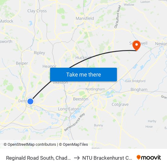 Reginald Road South, Chaddesden to NTU Brackenhurst Campus map