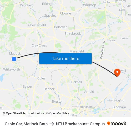 Cable Car, Matlock Bath to NTU Brackenhurst Campus map