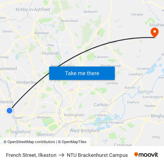 French Street, Ilkeston to NTU Brackenhurst Campus map