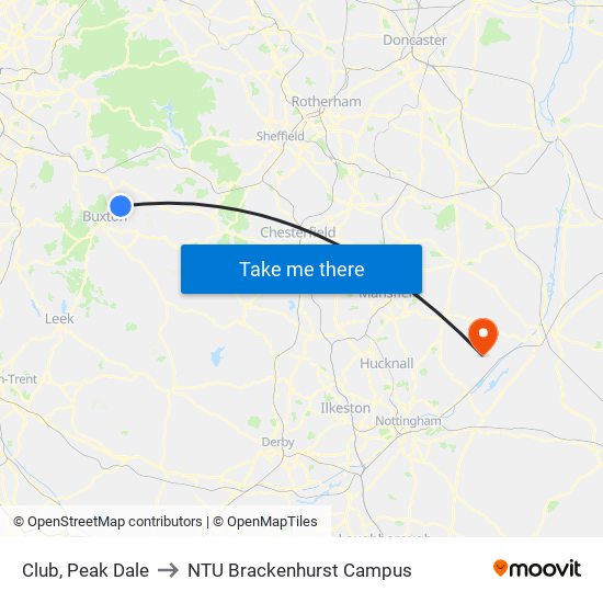 Club, Peak Dale to NTU Brackenhurst Campus map