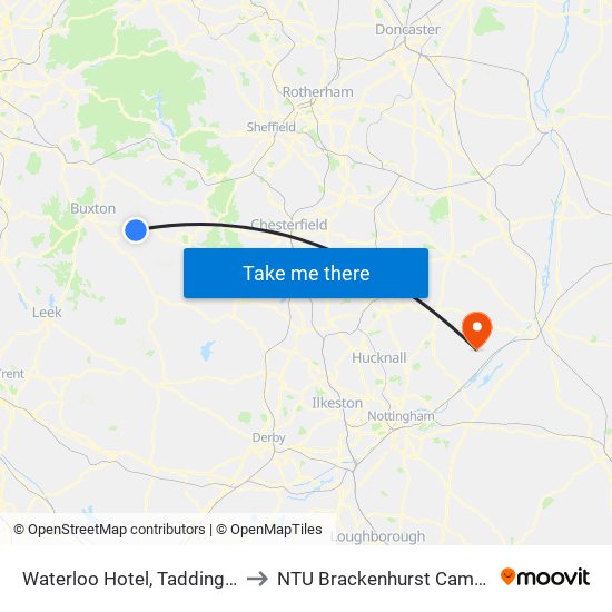 Waterloo Hotel, Taddington to NTU Brackenhurst Campus map