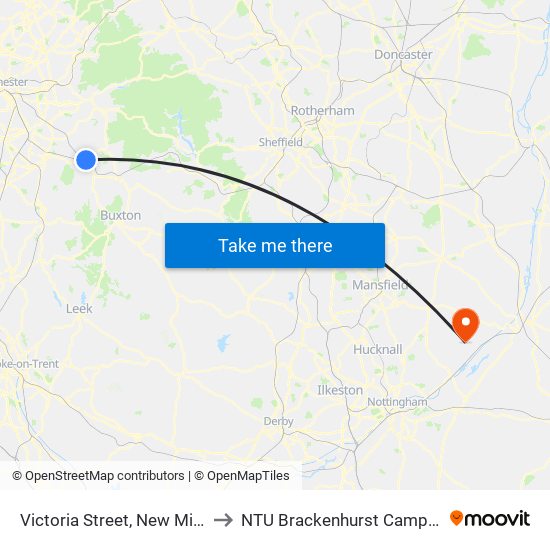 Victoria Street, New Mills to NTU Brackenhurst Campus map