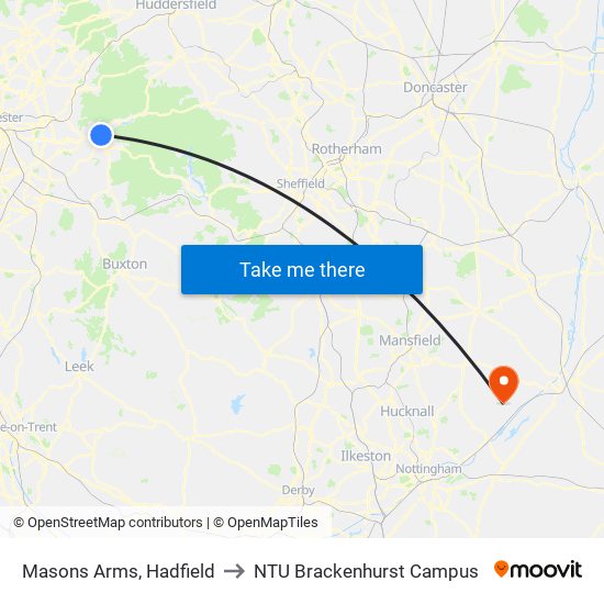 Masons Arms, Hadfield to NTU Brackenhurst Campus map