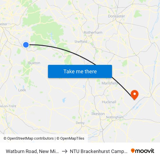 Watburn Road, New Mills to NTU Brackenhurst Campus map