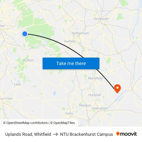 Uplands Road, Whitfield to NTU Brackenhurst Campus map