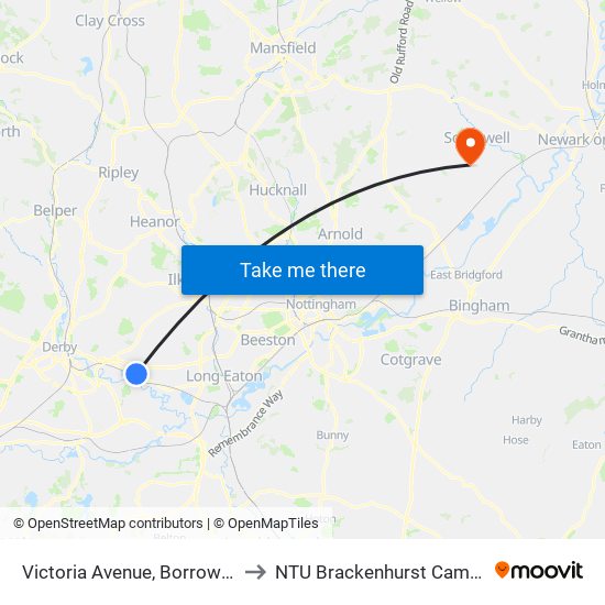 Victoria Avenue, Borrowash to NTU Brackenhurst Campus map