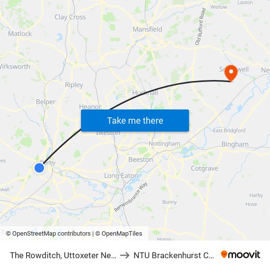 The Rowditch, Uttoxeter New Road to NTU Brackenhurst Campus map