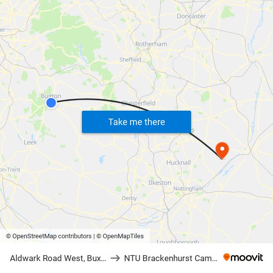 Aldwark Road West, Buxton to NTU Brackenhurst Campus map