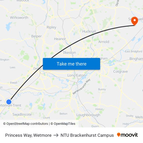 Princess Way, Wetmore to NTU Brackenhurst Campus map