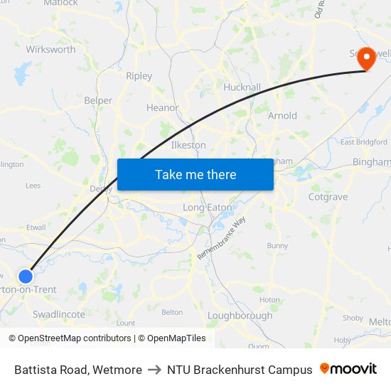 Battista Road, Wetmore to NTU Brackenhurst Campus map