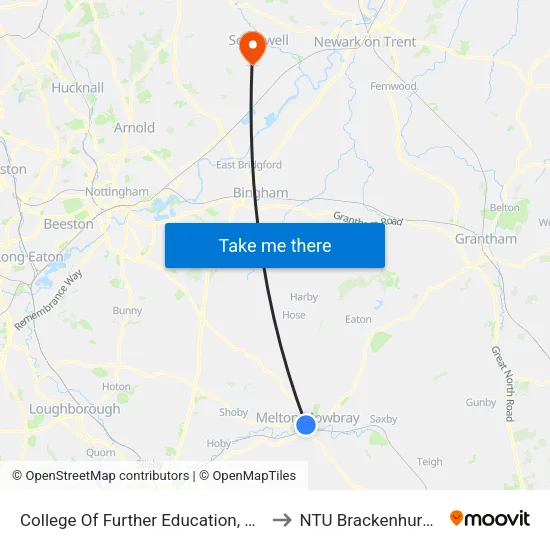 College Of Further Education, Melton Mowbray to NTU Brackenhurst Campus map
