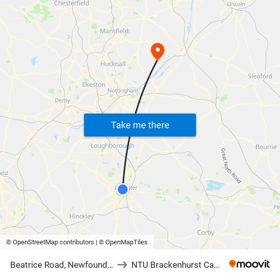 Beatrice Road, Newfoundpool to NTU Brackenhurst Campus map