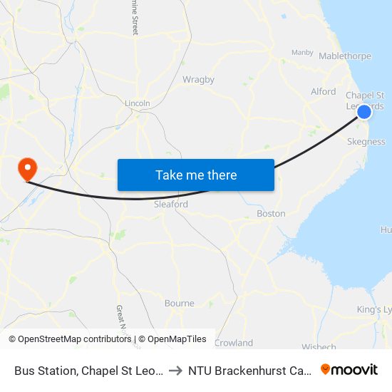 Bus Station, Chapel St Leonards to NTU Brackenhurst Campus map