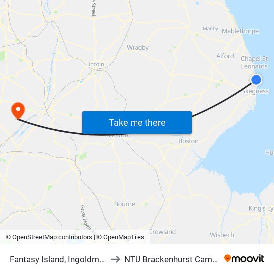 Fantasy Island, Ingoldmells to NTU Brackenhurst Campus map