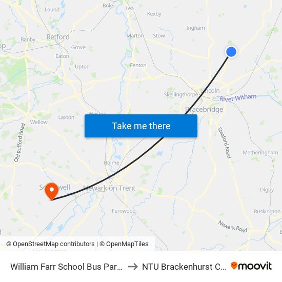 William Farr School Bus Park, Welton to NTU Brackenhurst Campus map